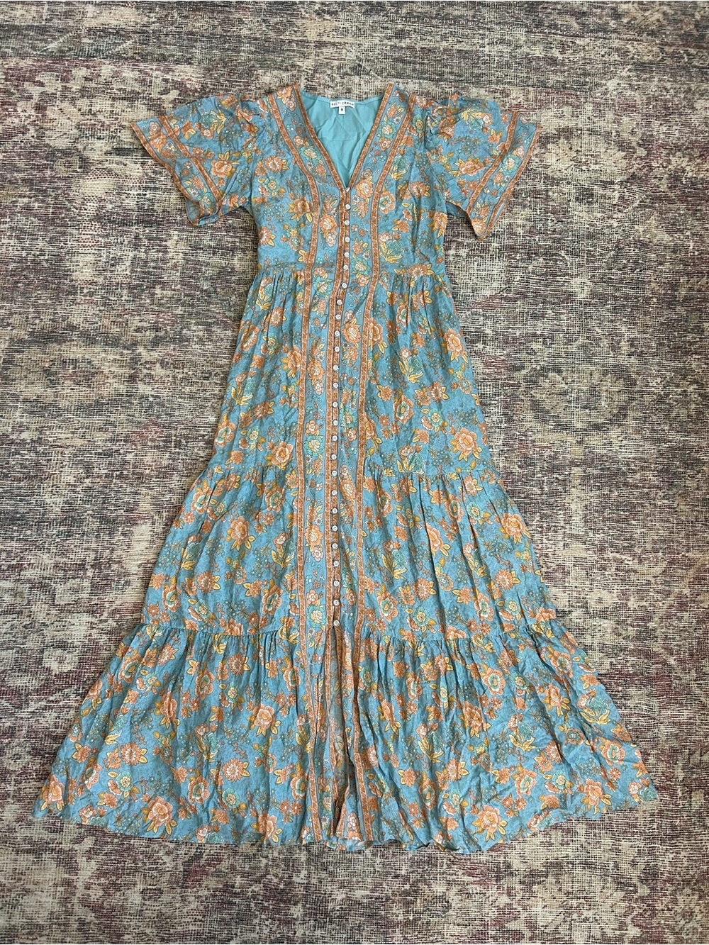 Baltic Born Blue and Orange Floral Tiered Maxi Dress